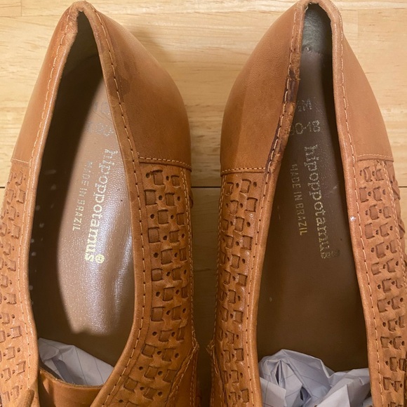 Vintage Hippopotamus Tan Woven Leather Oxfords Flats Made in Brazil Men's 10 - Picture 3 of 8
